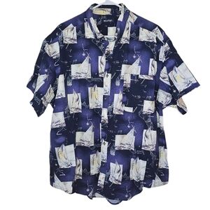 Puritan Short Sleeved Button Down Sailboat Graphic Size XL 100% Cotton
